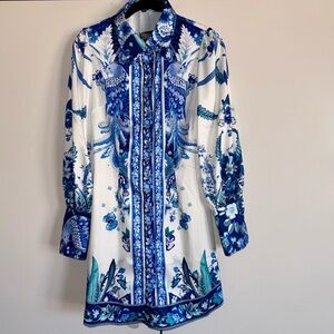 Fashion Nova Blue and White Long Sleeve Dress